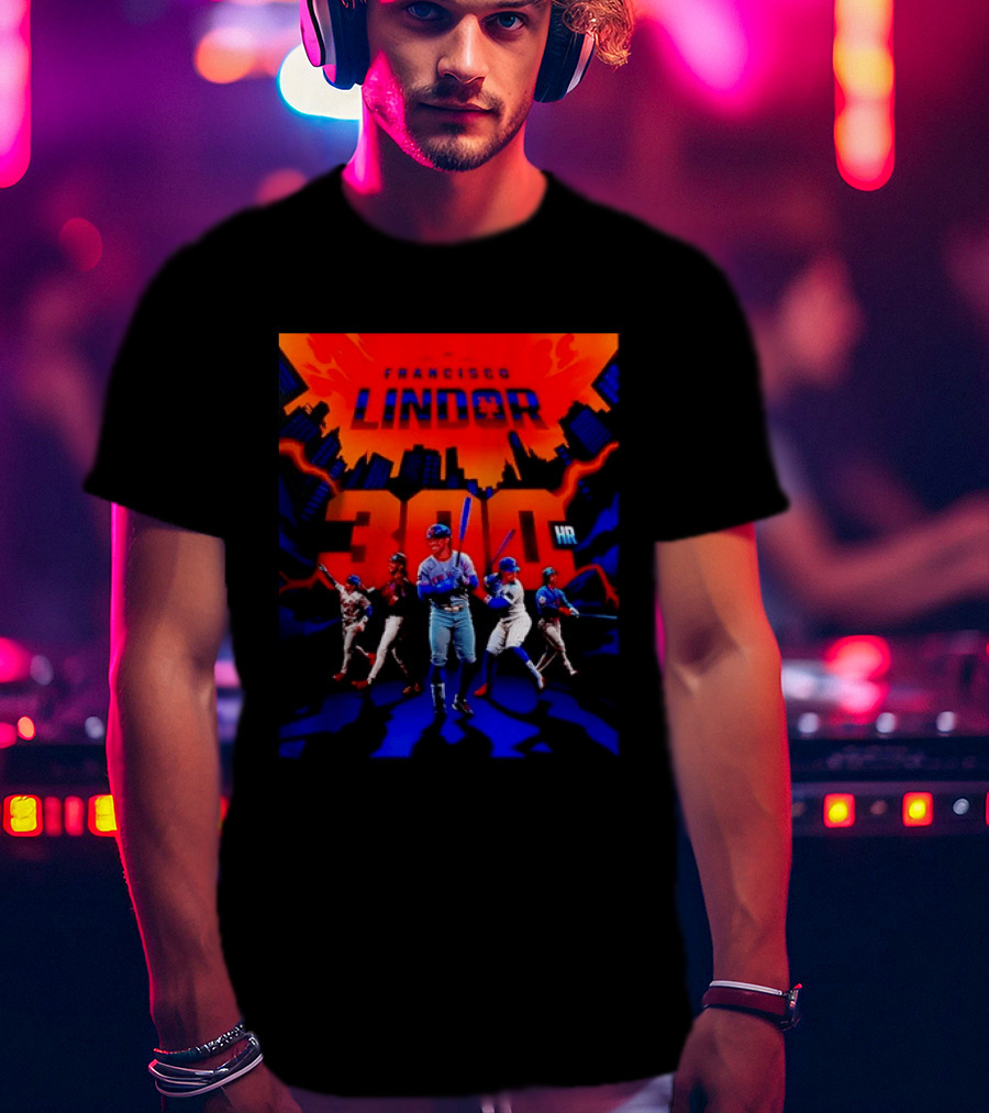 Francisco Lindor New York Mets 300 HR City Skyline Baseball Milestone T-Shirt