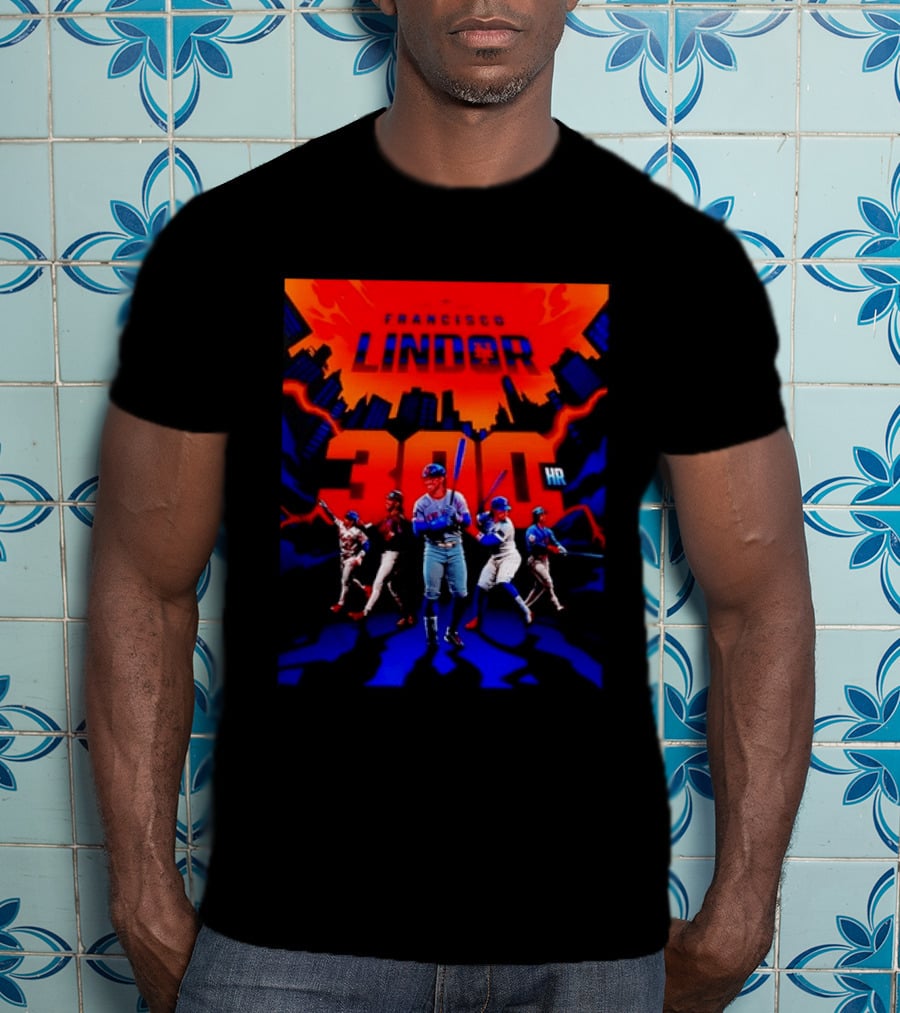 Francisco Lindor New York Mets 300 HR City Skyline Baseball Milestone T-Shirt