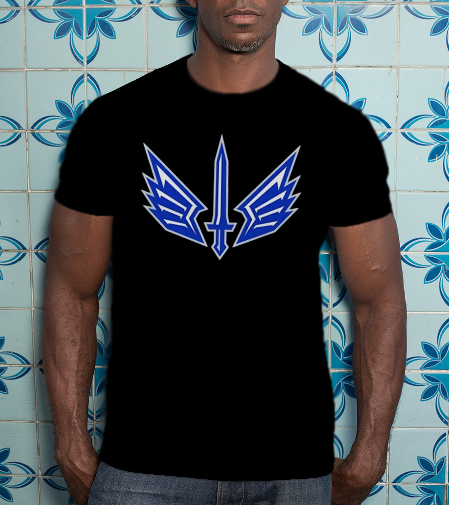 Winged Sword Blue Angular Fantasy T-Shirt