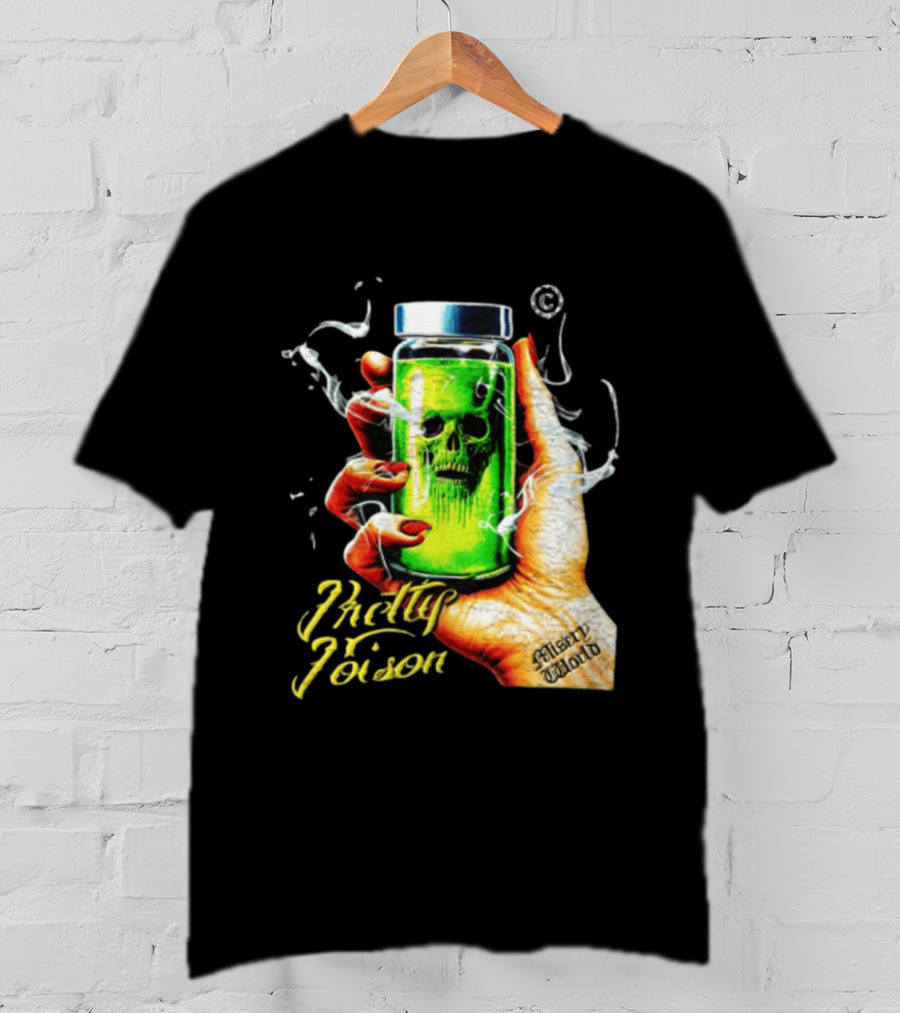 Pretty Poison Misery World Skull Bottle In Hand T-Shirt
