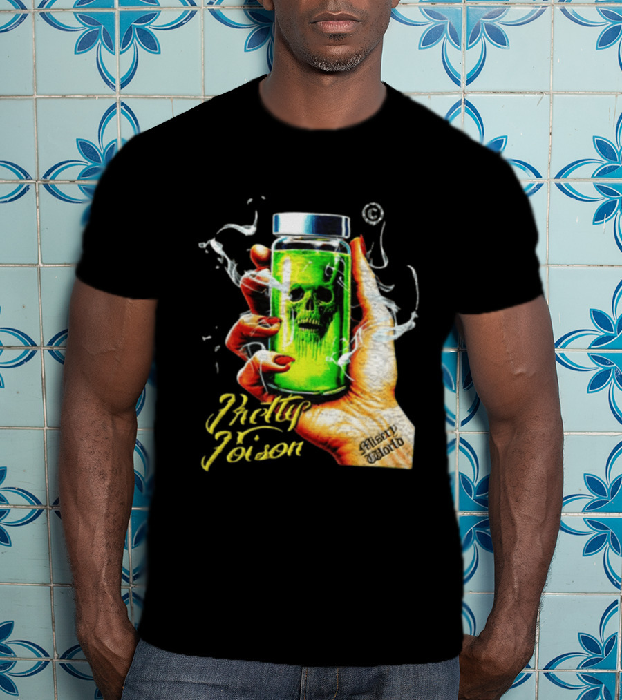 Pretty Poison Misery World Skull Bottle In Hand T-Shirt
