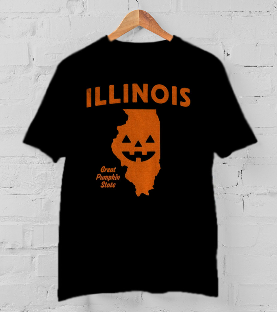 Illinois Map Jack O Lantern Great Pumpkin State Halloween T-Shirt