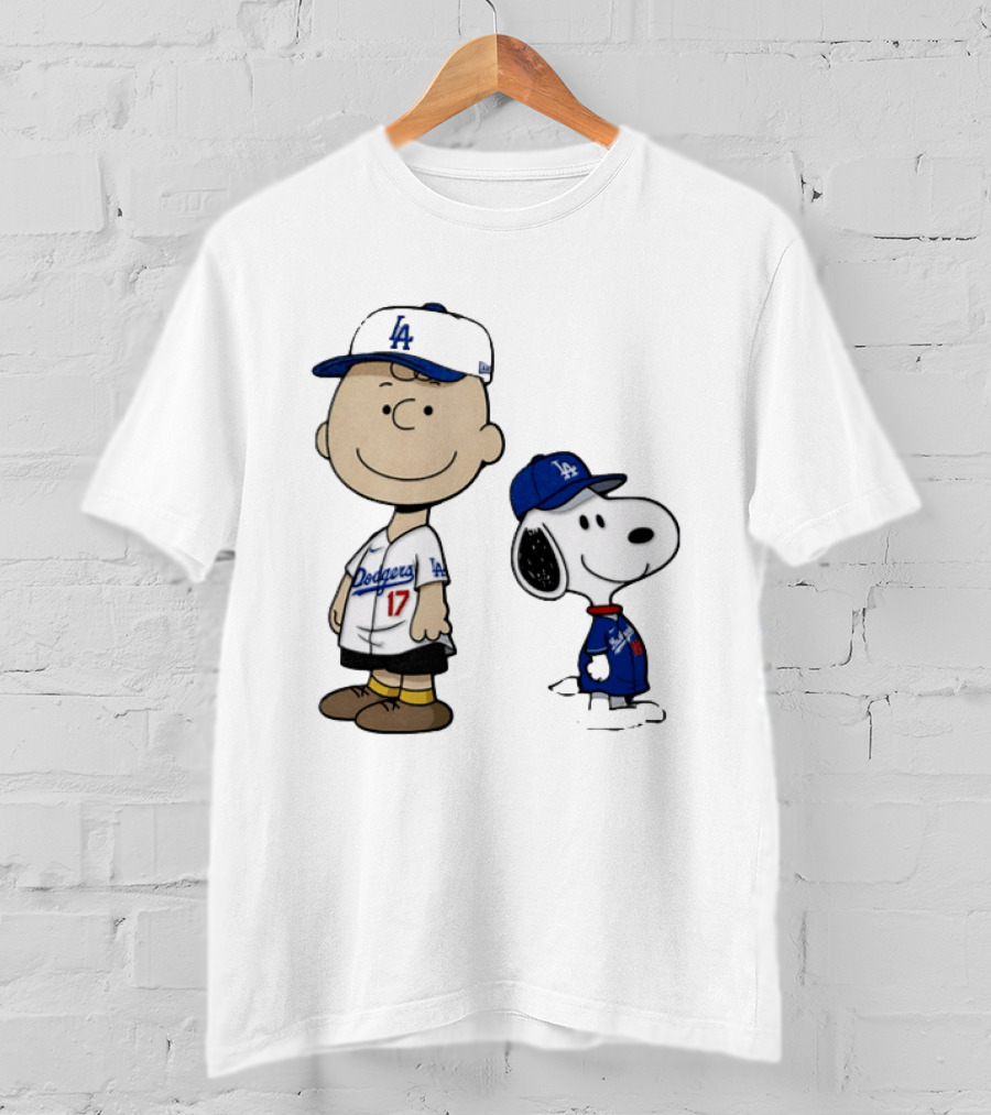 Charlie Brown Snoopy Los Angeles Dodgers MLB Baseball Peanuts Cartoon T-Shirt