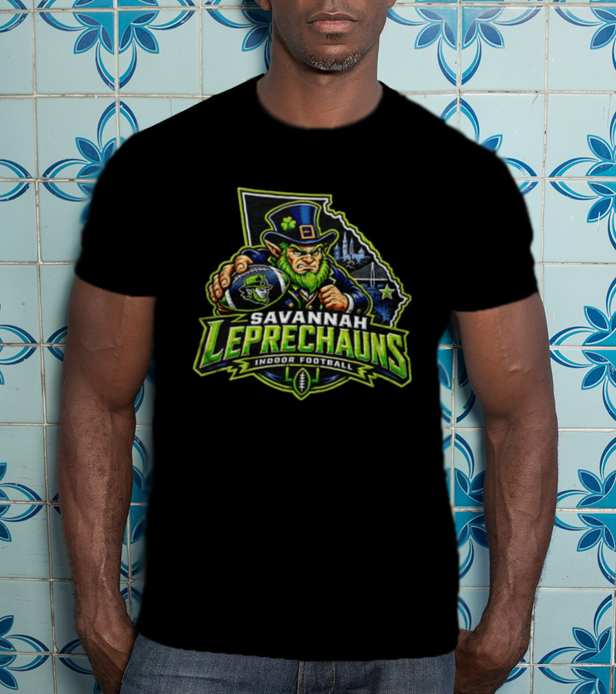 Savannah Leprechauns Indoor Football Angry Leprechaun Georgia Outline Skyline T-Shirt