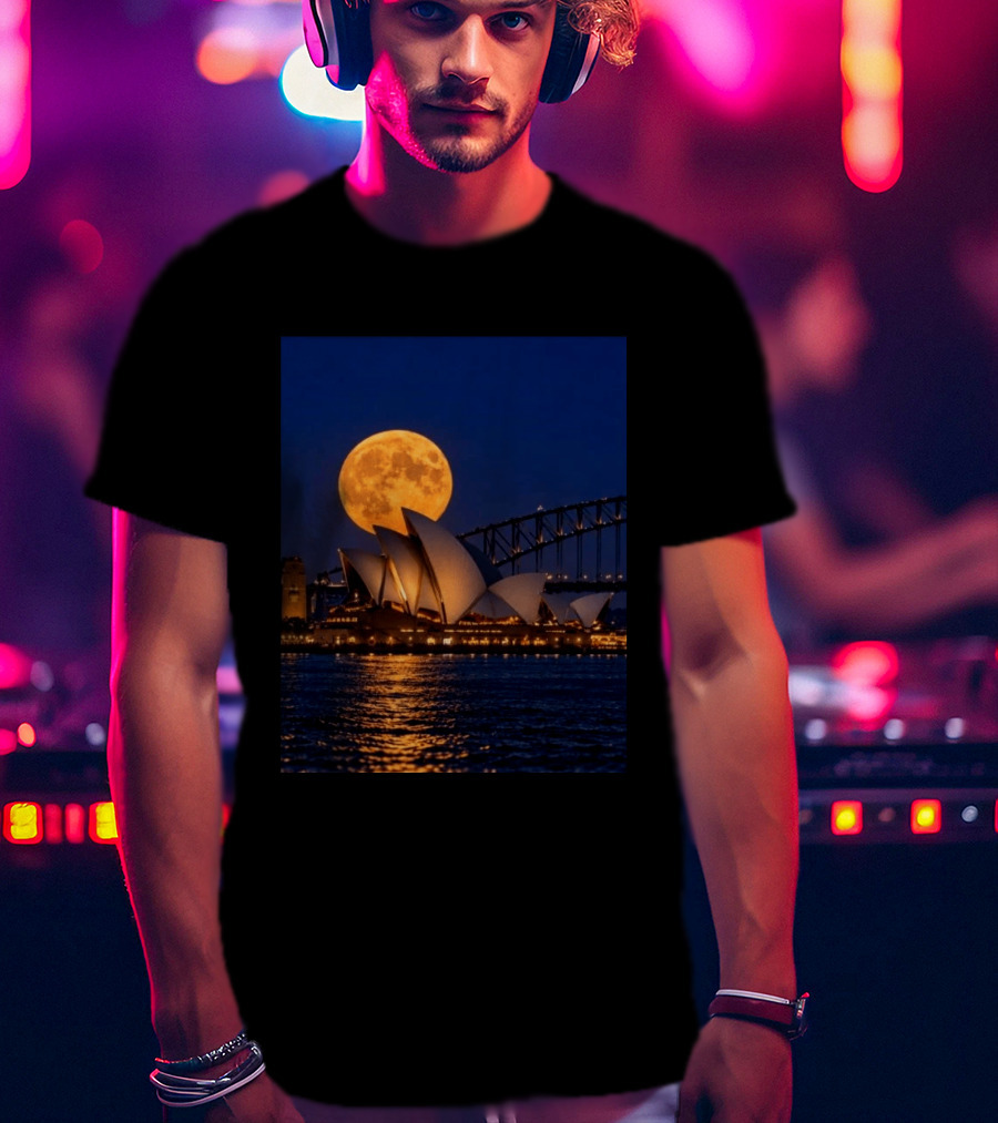Harvest Moon Over Sydney Opera House And Harbour Bridge T-Shirt