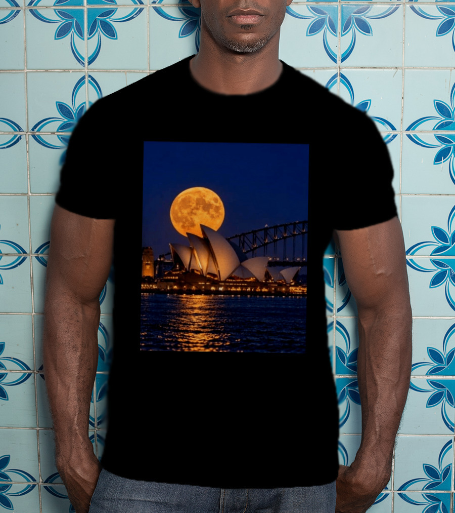 Harvest Moon Over Sydney Opera House And Harbour Bridge T-Shirt