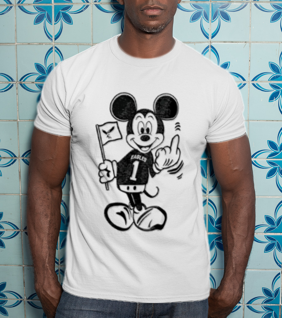 Jalen Hurts Philadelphia Eagles Mickey Mouse Holding Flag Middle Finger T-Shirt