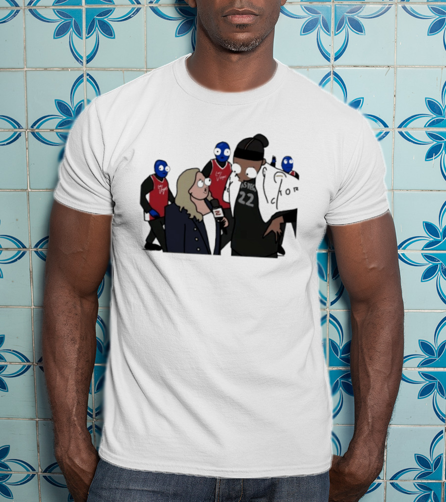 Las Vegas Aces A'ja Wilson Interviewed By Holly Rowe With Blue Men Group T-Shirt