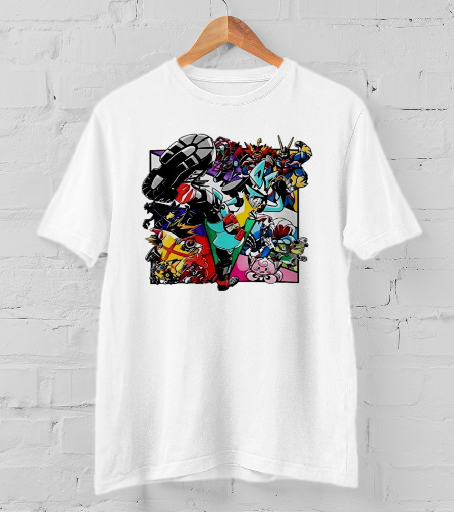 Lucario And Friends Anime Mashup With Megaman Yu Gi Oh Gundam Wigglytuff Pikachu Charizard T-Shirt