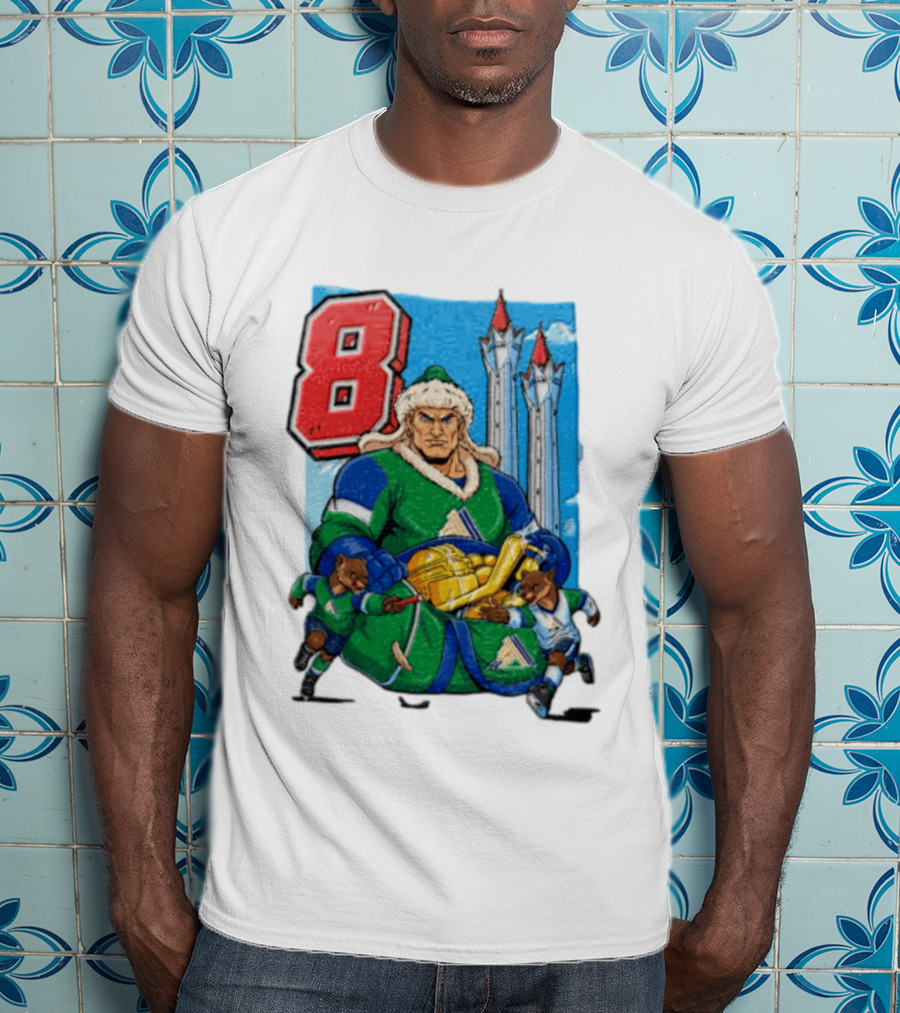 Shipachyov 8 Fur Hat Muscular Hockey Player Holding Gold Helmets T-Shirt