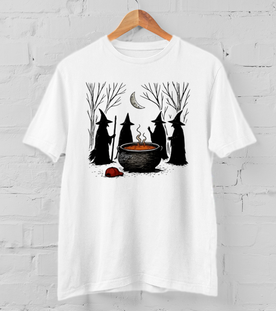 Midnight Witches Gathering Cauldron Moonlit Forest Baseball Cap T-Shirt