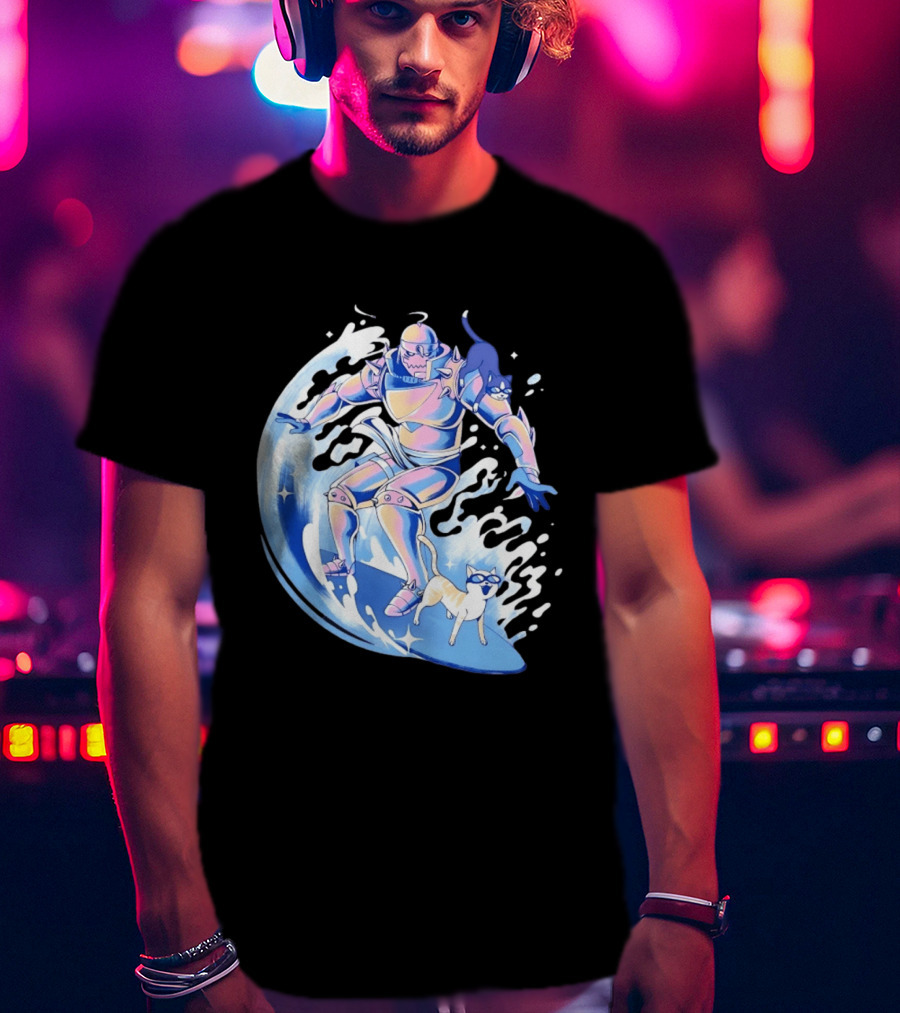 Alphonse Elric Surfing Adventure With Cool Cats On Waves T-Shirt