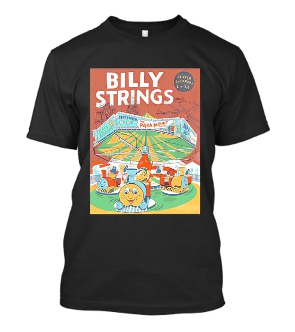 Billy Strings Denver Colorado 2026 Ball Arena Paramount Theatre September Concert Featuring Train Carousel Illustrations T-Shirt