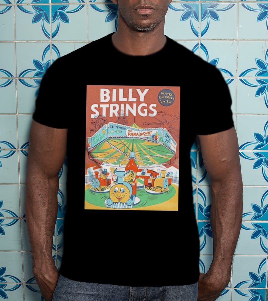 Billy Strings Denver Colorado 2026 Ball Arena Paramount Theatre September Concert Featuring Train Carousel Illustrations T-Shirt
