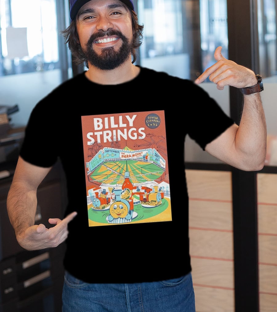Billy Strings Denver Colorado 2026 Ball Arena Paramount Theatre September Concert Featuring Train Carousel Illustrations T-Shirt