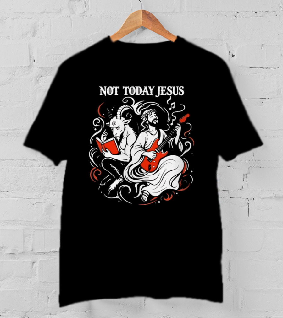 Not Today Jesus Guitar With Baphomet Goat T-Shirt