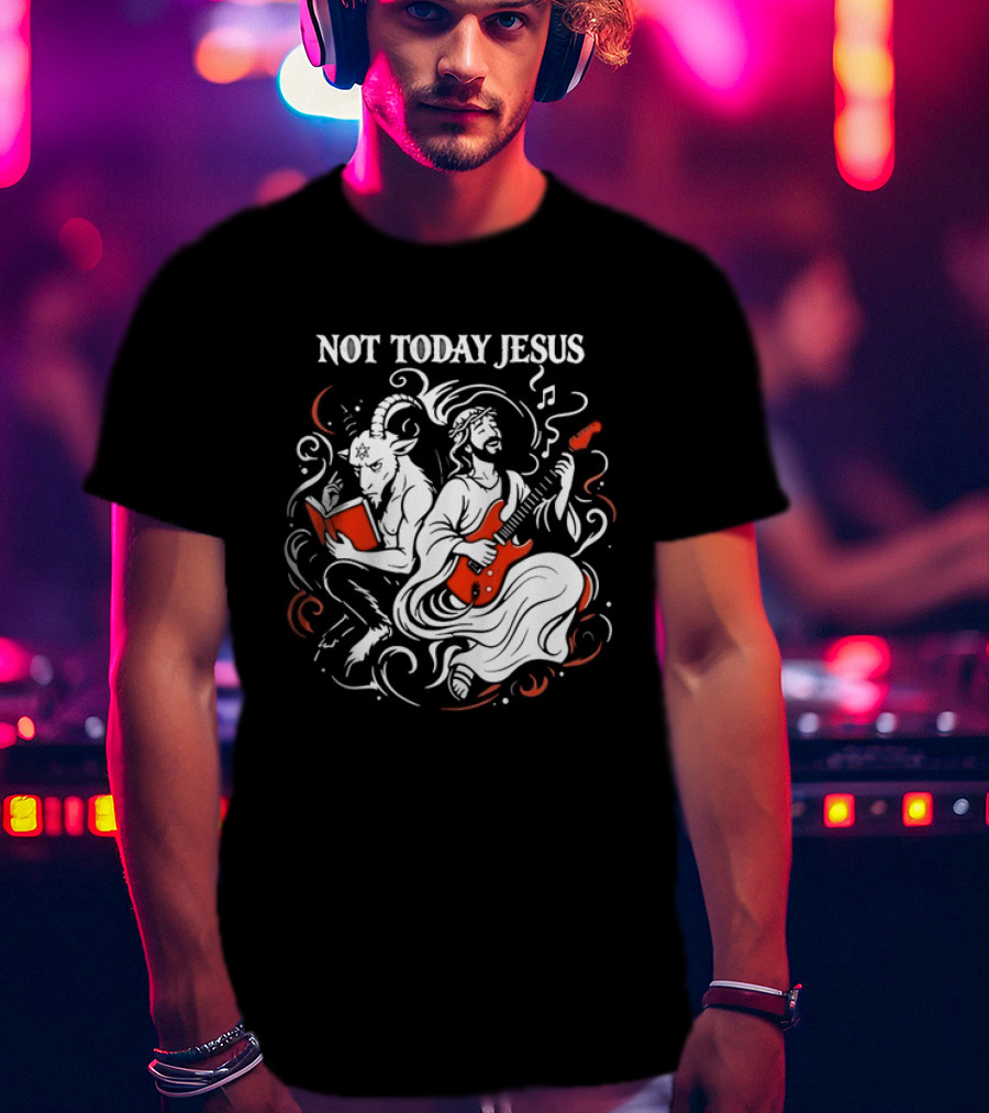 Not Today Jesus Guitar With Baphomet Goat T-Shirt