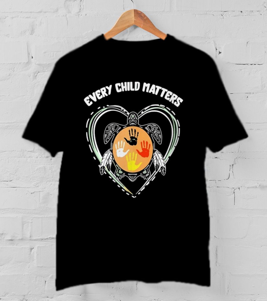 Every Child Matters Turtle Indigenous Handprints Orange Heart T-Shirt