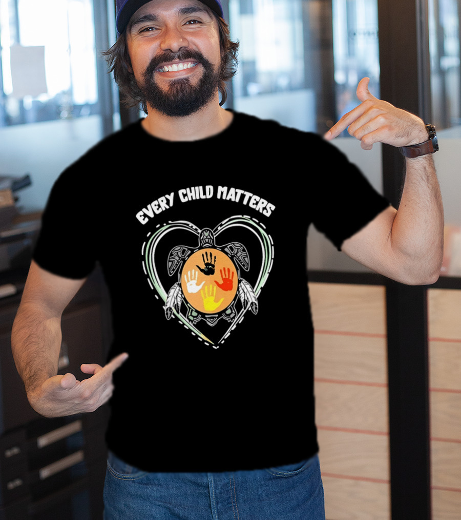 Every Child Matters Turtle Indigenous Handprints Orange Heart T-Shirt