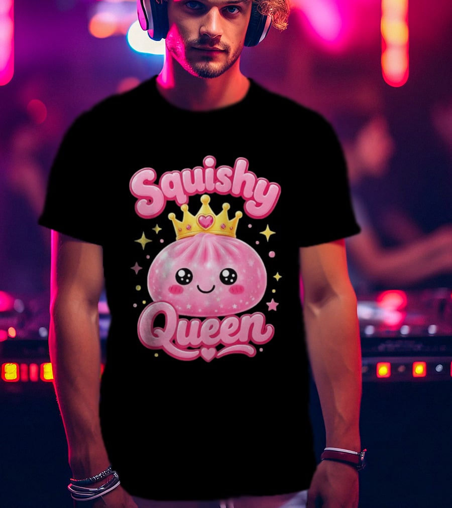 Squishy Queen Kawaii Mochi Pink Princess Cute Crown Stars T-Shirt