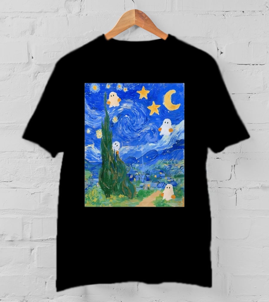 Starry Night Halloween Ghosts Vincent Van Gogh Painting T-Shirt