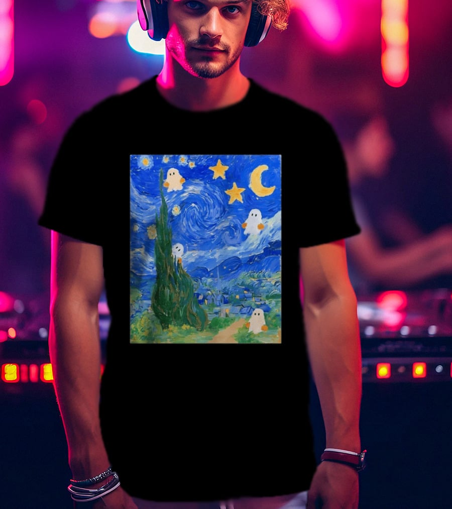 Starry Night Halloween Ghosts Vincent Van Gogh Painting T-Shirt