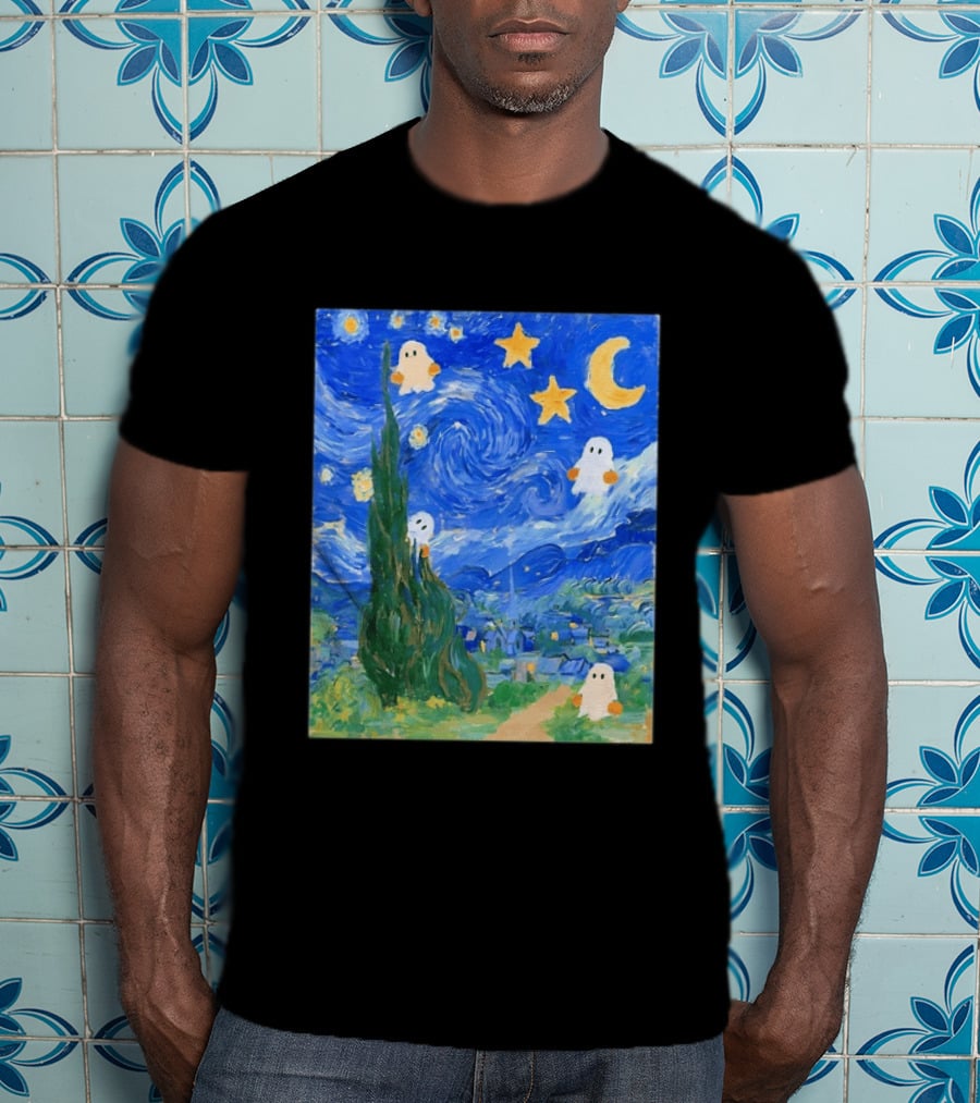 Starry Night Halloween Ghosts Vincent Van Gogh Painting T-Shirt