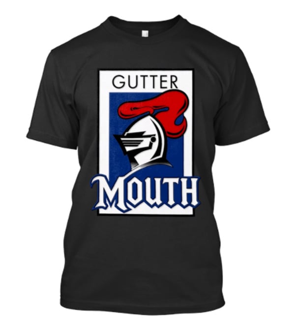 Guttermouth Newcastle Knights Collaboration Rugby League Iconic Helmet Red Blue T-Shirt