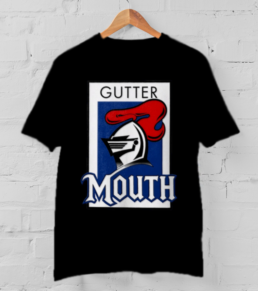 Guttermouth Newcastle Knights Collaboration Rugby League Iconic Helmet Red Blue T-Shirt