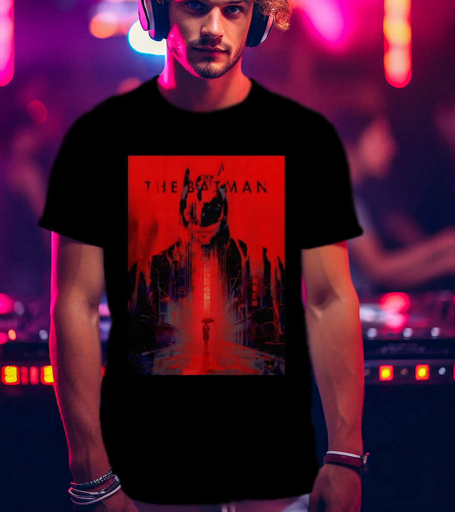 The Batman Monarch March Red Background Iconic Gotham Scene T-Shirt