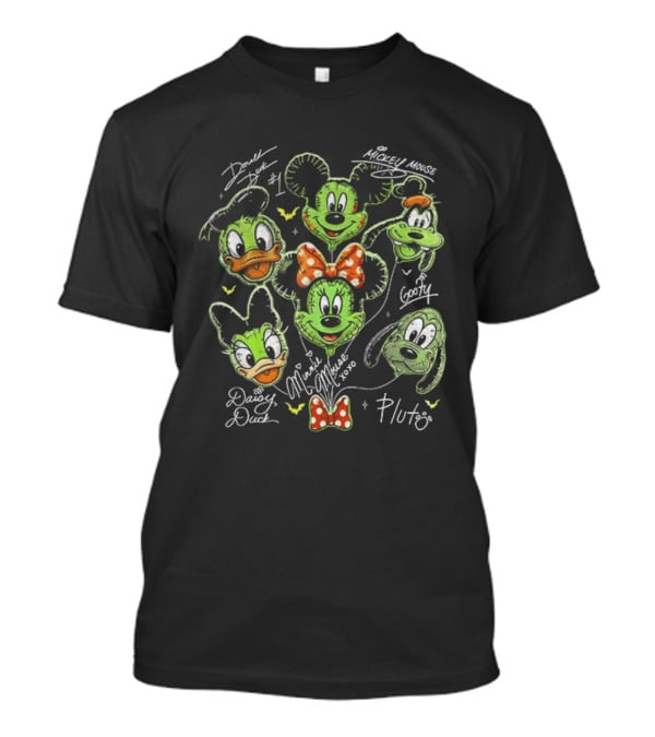 Zoombie Mickey Mouse And Friends Balloons Halloween Donald Duck Goofy Pluto Signatures T-Shirt