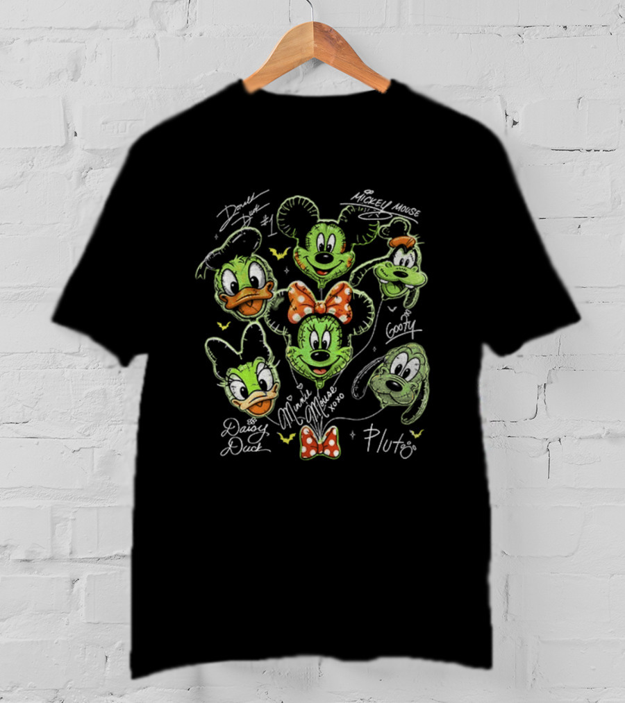 Zoombie Mickey Mouse And Friends Balloons Halloween Donald Duck Goofy Pluto Signatures T-Shirt
