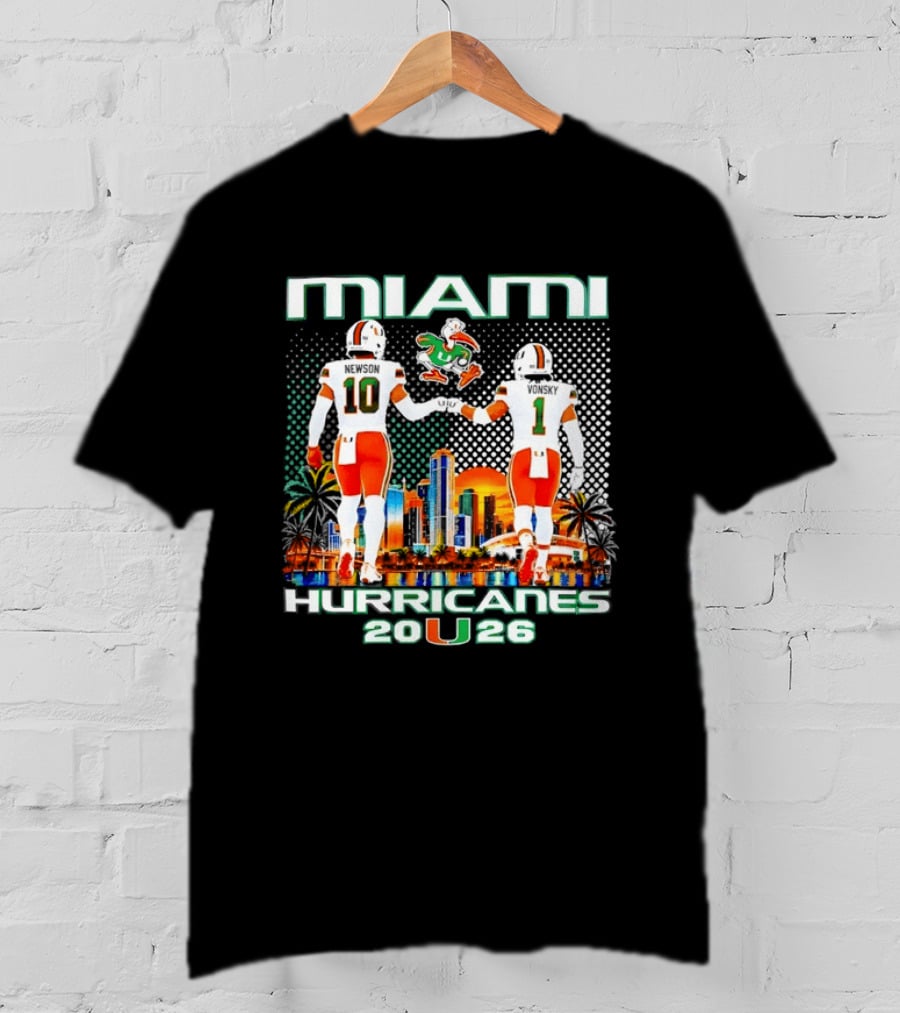 Miami Hurricanes 2026 Darian Mensah Malachi Toney Football Team Skyline Sunset T-Shirt