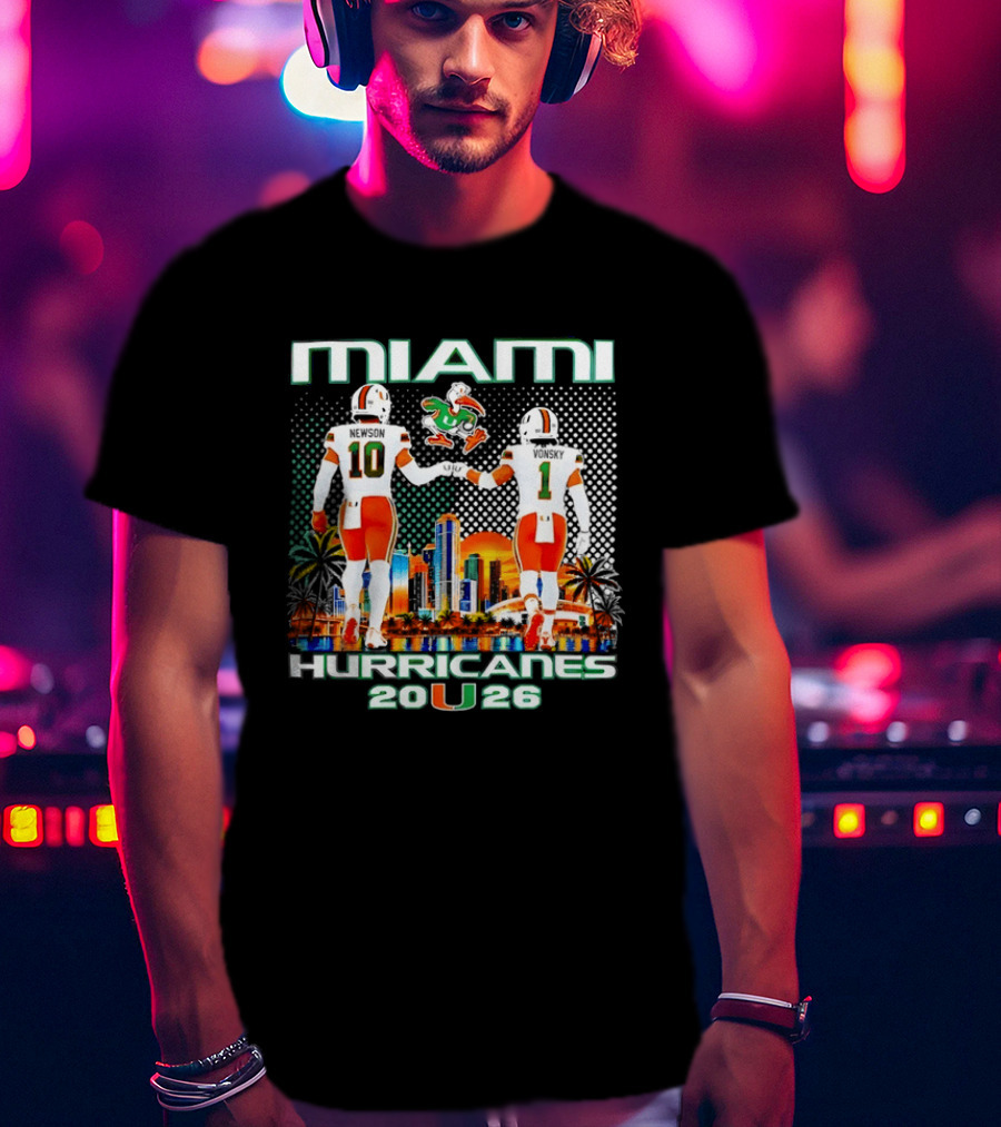 Miami Hurricanes 2026 Darian Mensah Malachi Toney Football Team Skyline Sunset T-Shirt