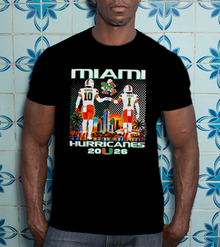 Miami Hurricanes 2026 Darian Mensah Malachi Toney Football Team Skyline Sunset T-Shirt