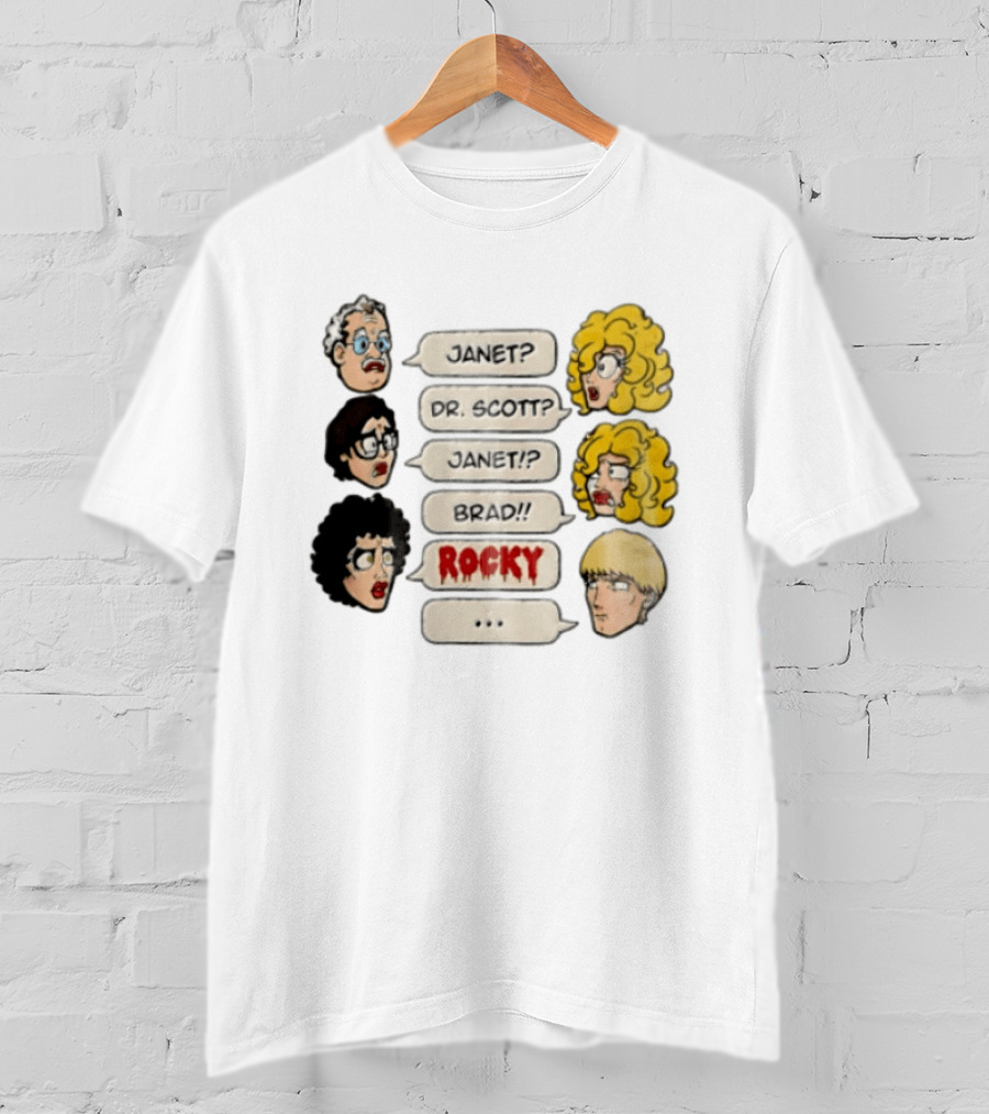Janet Dr Scott Brad Rocky Horror Picture Show Speech Bubbles Cartoon Heads Dialogue T-Shirt