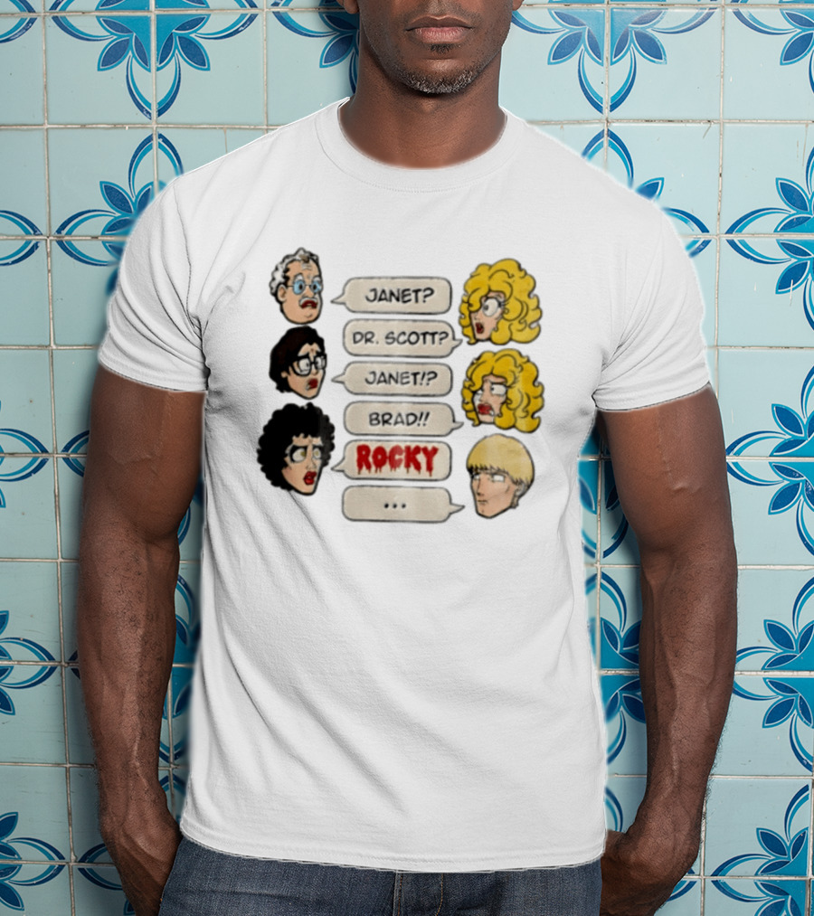 Janet Dr Scott Brad Rocky Horror Picture Show Speech Bubbles Cartoon Heads Dialogue T-Shirt