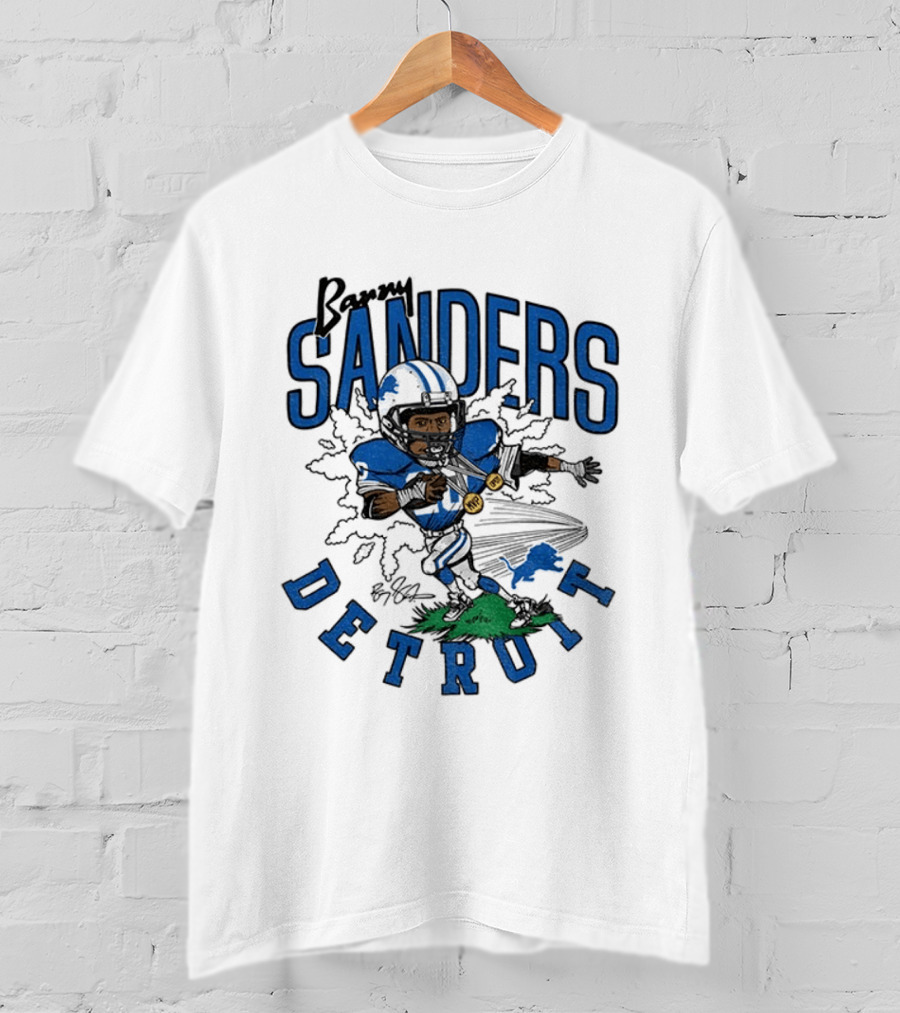 Barry Sanders Detroit Lions Caricature Player NFL Football Legend T-Shirt