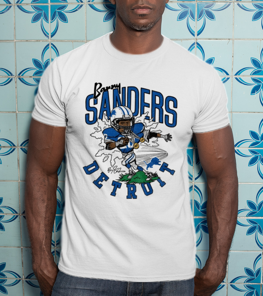 Barry Sanders Detroit Lions Caricature Player NFL Football Legend T-Shirt