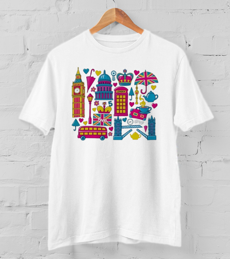London 5ve UK British Symbols Big Ben Union Jack T-Shirt