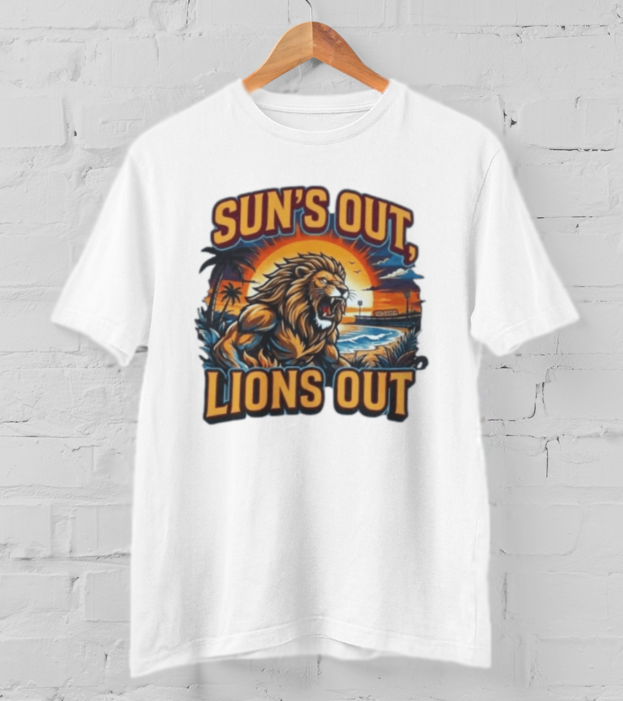 Sun's Out Lions Out Brisbane Lions Bold Tropical Roar T-Shirt