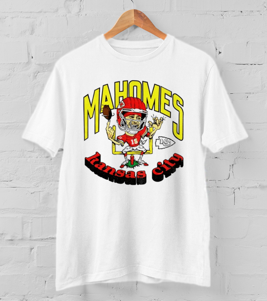 Mahomes Kansas City Chiefs Caricature Player Touchdown Celebration T-Shirt