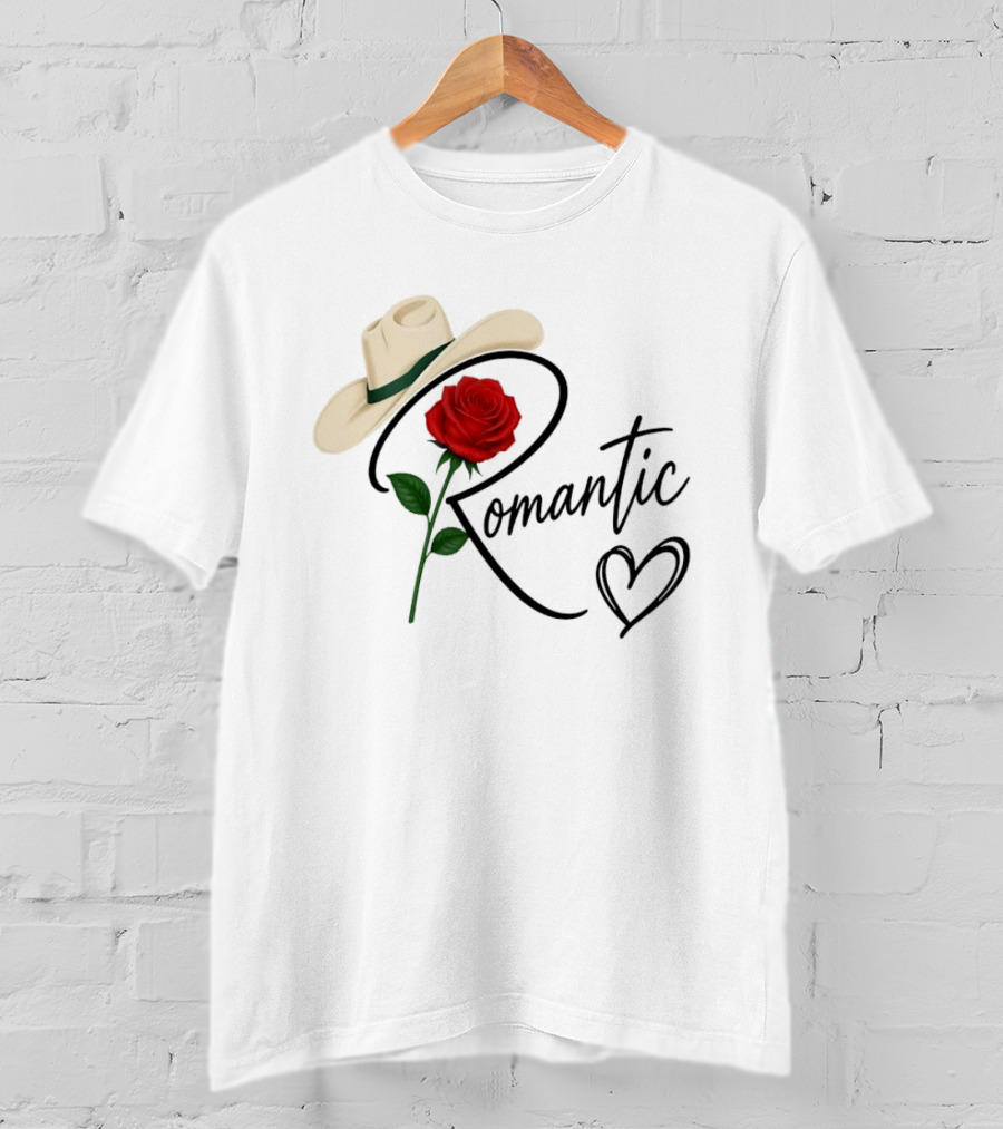 Romantic Cowboy Hat Rose Western Love Heart T-Shirt