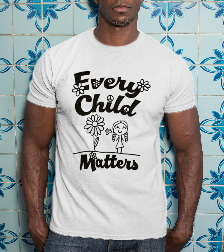 Every Child Matters Peace Symbol Flowers And Girl Awareness T-Shirt