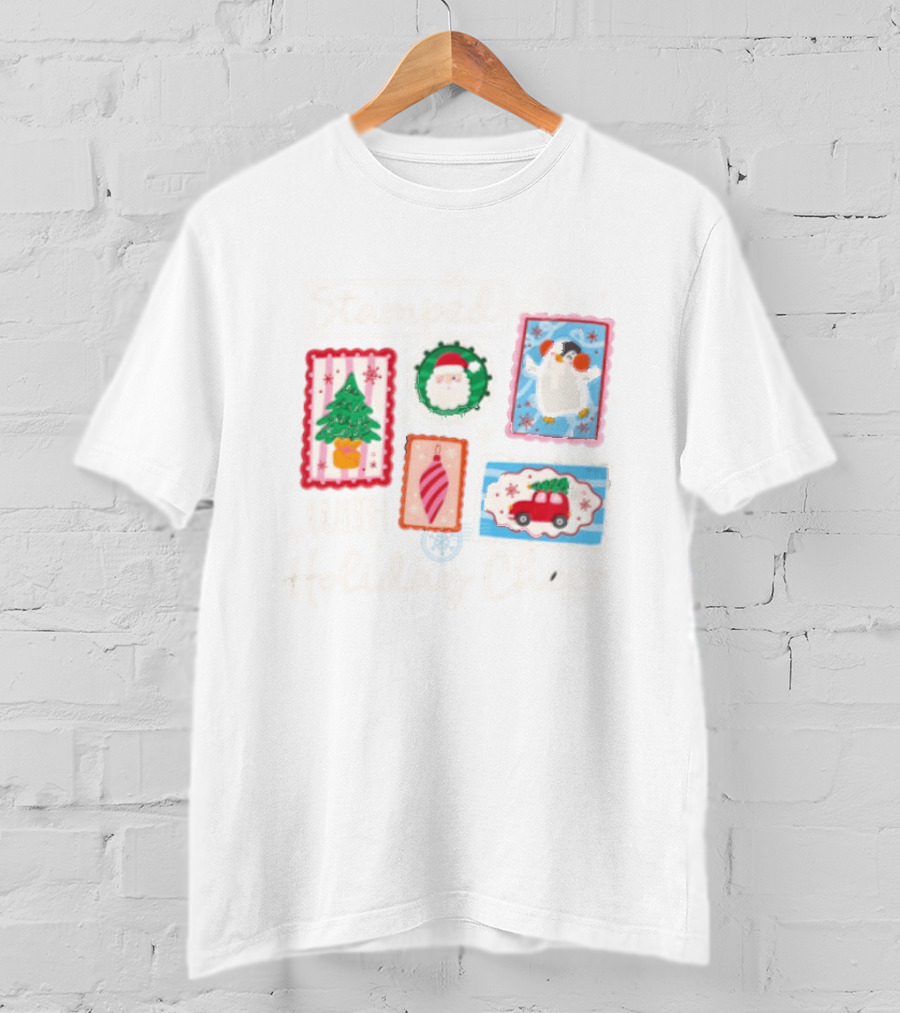 Stamped With Holiday Cheer Christmas Tree Santa Penguin Car T-Shirt
