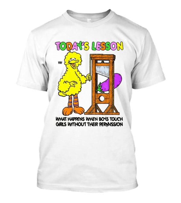 Today's Lesson What Happens When Boys Touch Girls Without Their Permission Big Bird And Guillotine T-Shirt
