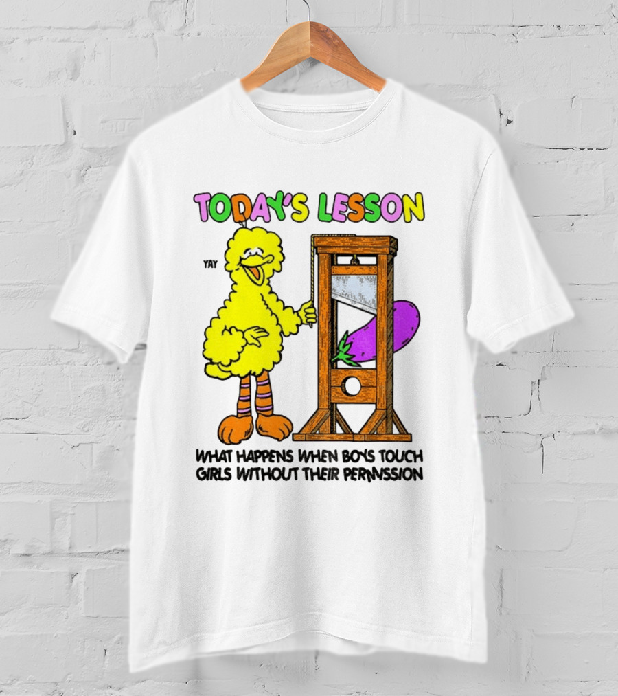 Today's Lesson What Happens When Boys Touch Girls Without Their Permission Big Bird And Guillotine T-Shirt