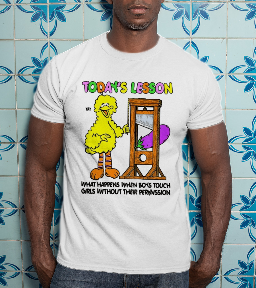 Today's Lesson What Happens When Boys Touch Girls Without Their Permission Big Bird And Guillotine T-Shirt