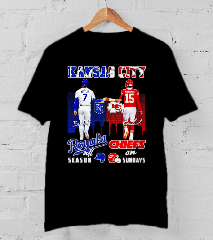 Kansas City Royals And Chiefs Bobby Witt Jr Patrick Mahomes NFL MLB All Season Sundays T-Shirt