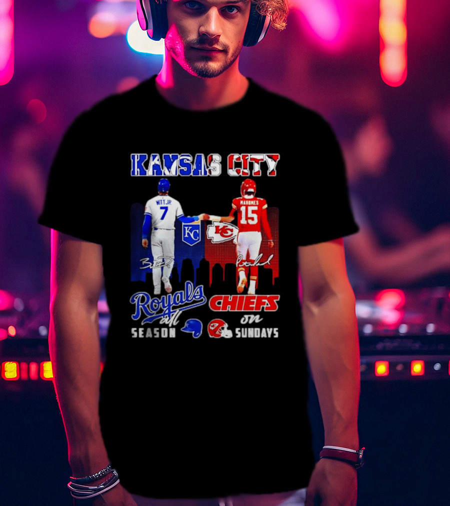 Kansas City Royals And Chiefs Bobby Witt Jr Patrick Mahomes NFL MLB All Season Sundays T-Shirt